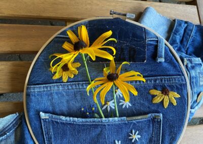 embroidering flowers on your jeans